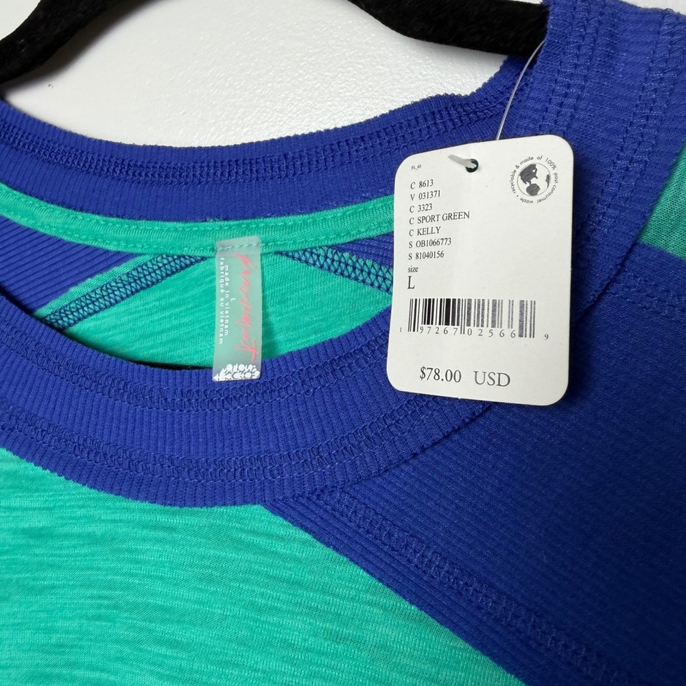 Free People With Tag Colorblock Long Sleeve Top Green Blue Knit Crew Neck Sz L - Picture 2 of 9